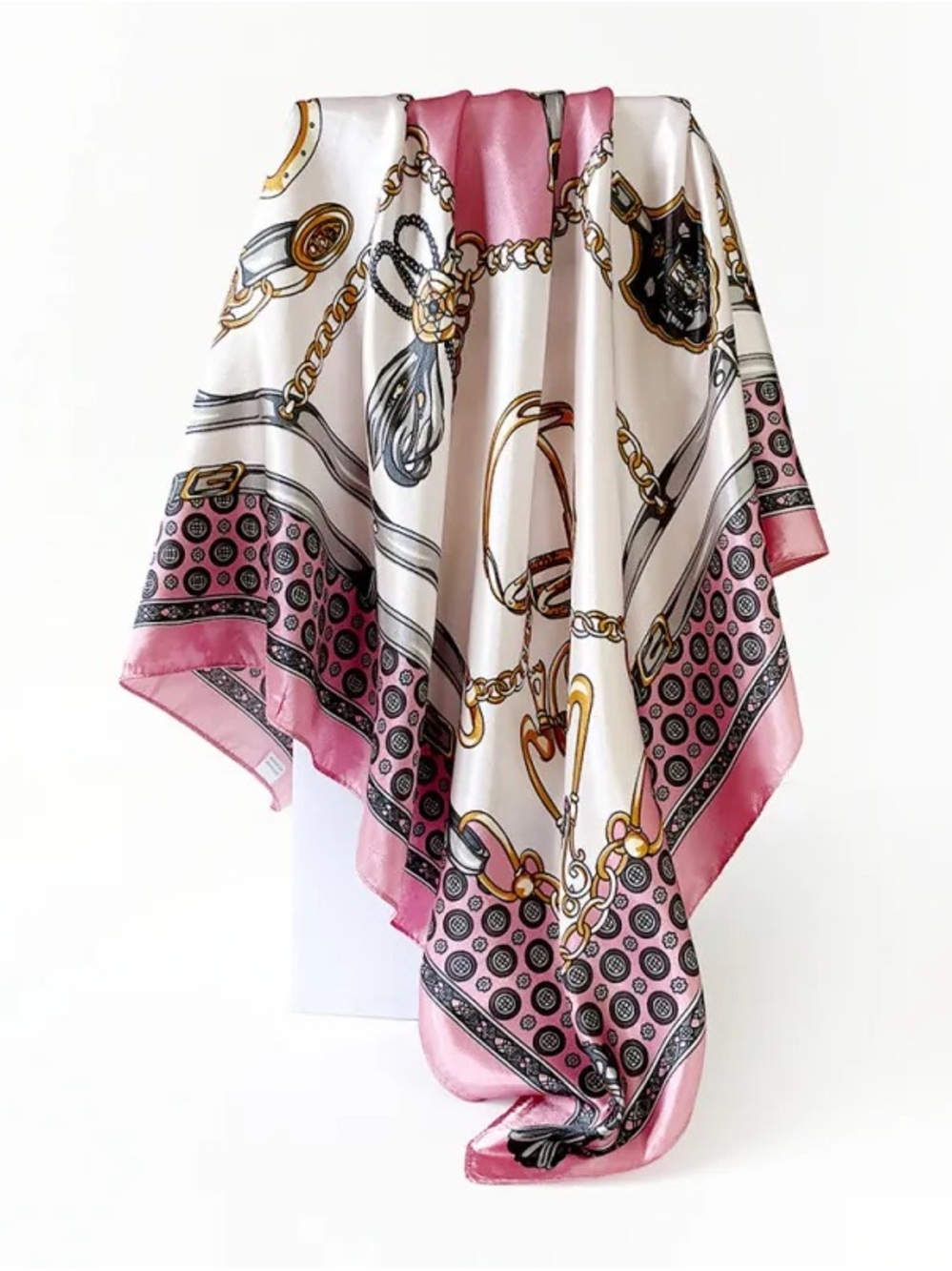 Silk-Feel Pink Chain Print Scarf - Women Accessories